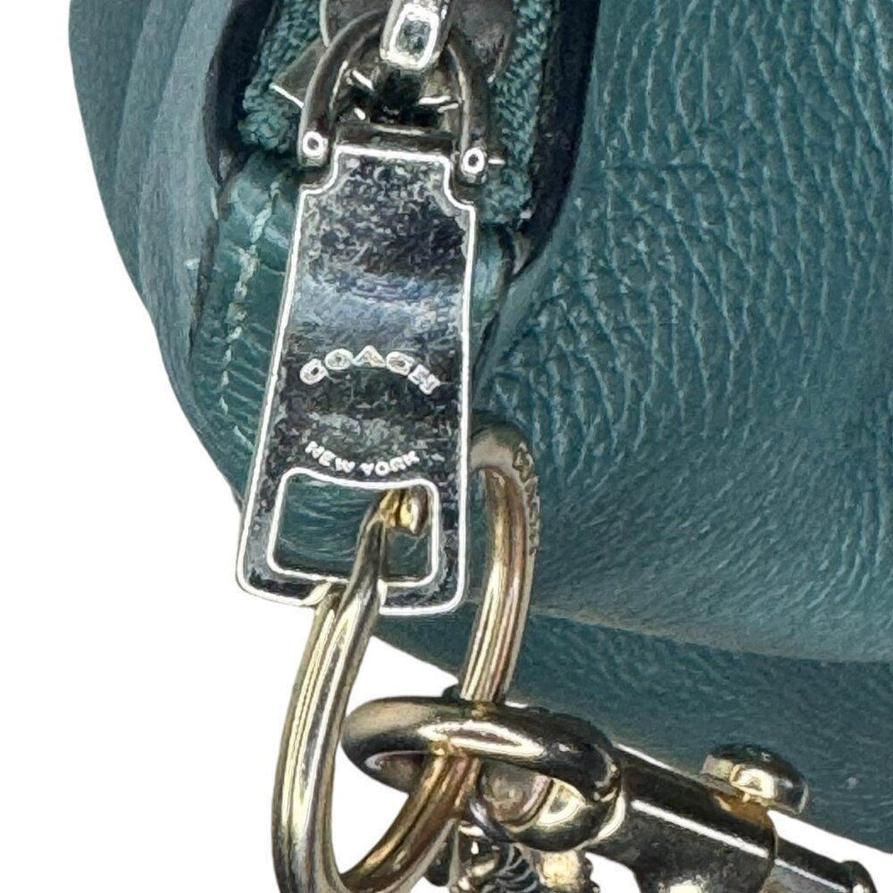 COACH - Ava Vintage Chain Tote Purse Dark Teal Pebbled Leather Silver Chain - Picture 14 of 16